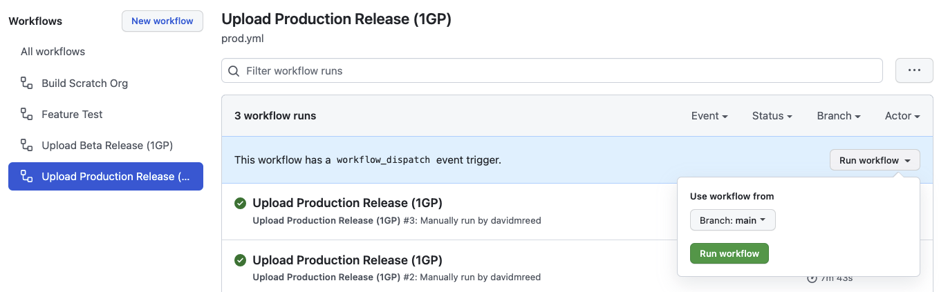 Running a GitHub Action manually
