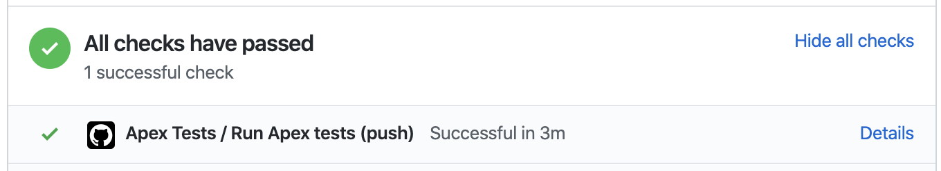 Screenshot showing a successful check on a GitHub pull request